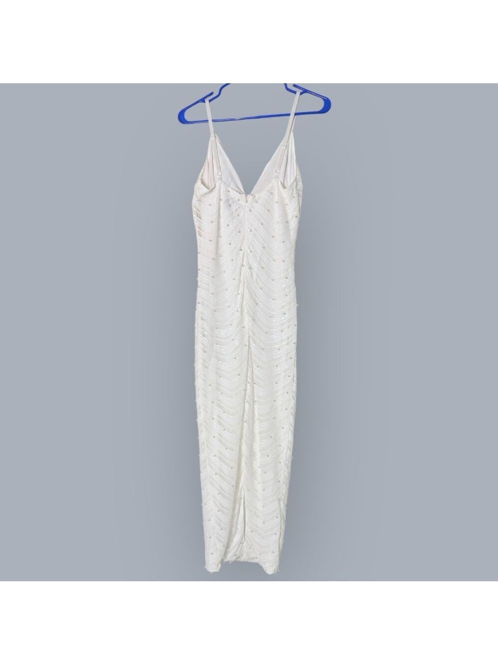 Hot Miami Styles White Pearl Sequin V-Neck Lined maxi Dress Small - Picture 3 of 6